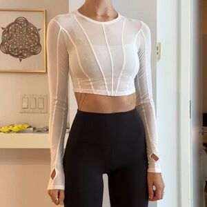 ALO Yoga White Long Sleeve mesh crop top